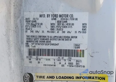 2013 Ford F-150 Fx4 z USA, uszkodzony, nr VIN 1FTFW1EF2DFD95247